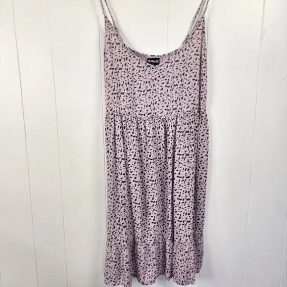 Hurley Purple Sleeveless Babydoll Mini Dress Summer Sundress Leopard Print - Picture 4 of 9